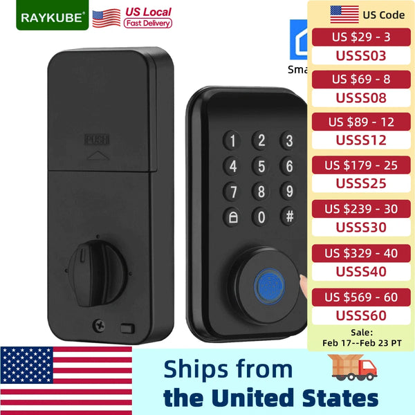 RAYKUBE Tuya Smart Fingerprint Deadbolt Lock