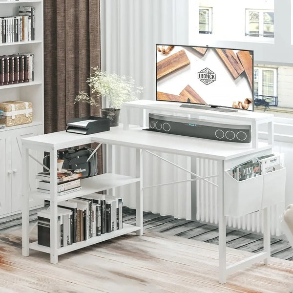 L-Shaped Office Desk with Charging Station