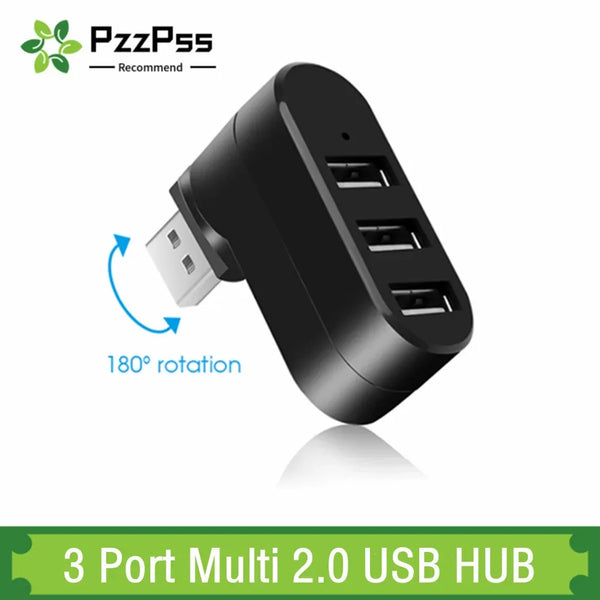 PzzPss 3-Port USB 2.0 Hub – High-Speed Rotating Adapter