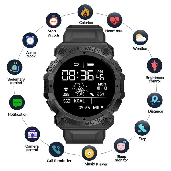Black Smart Sports Watch – FD68S Fitness Tracker