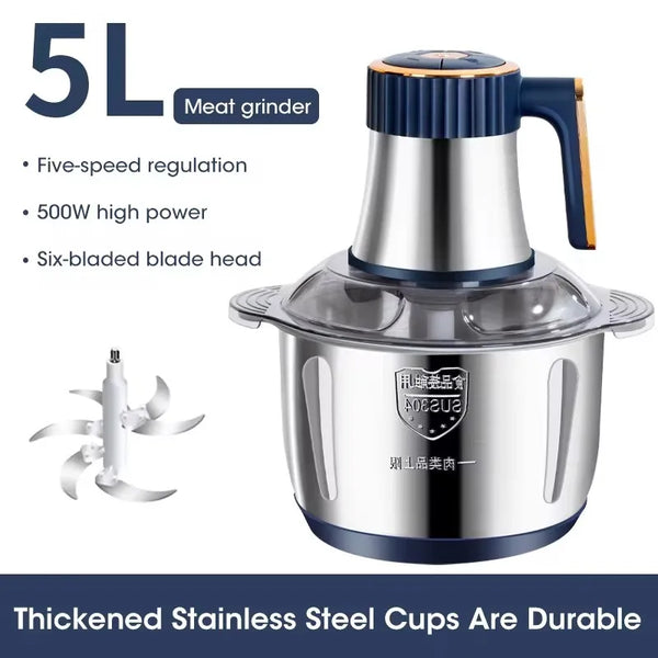 5L Electric Meat Grinder & Food Chopper – Stainless Steel Multifunctional Processor