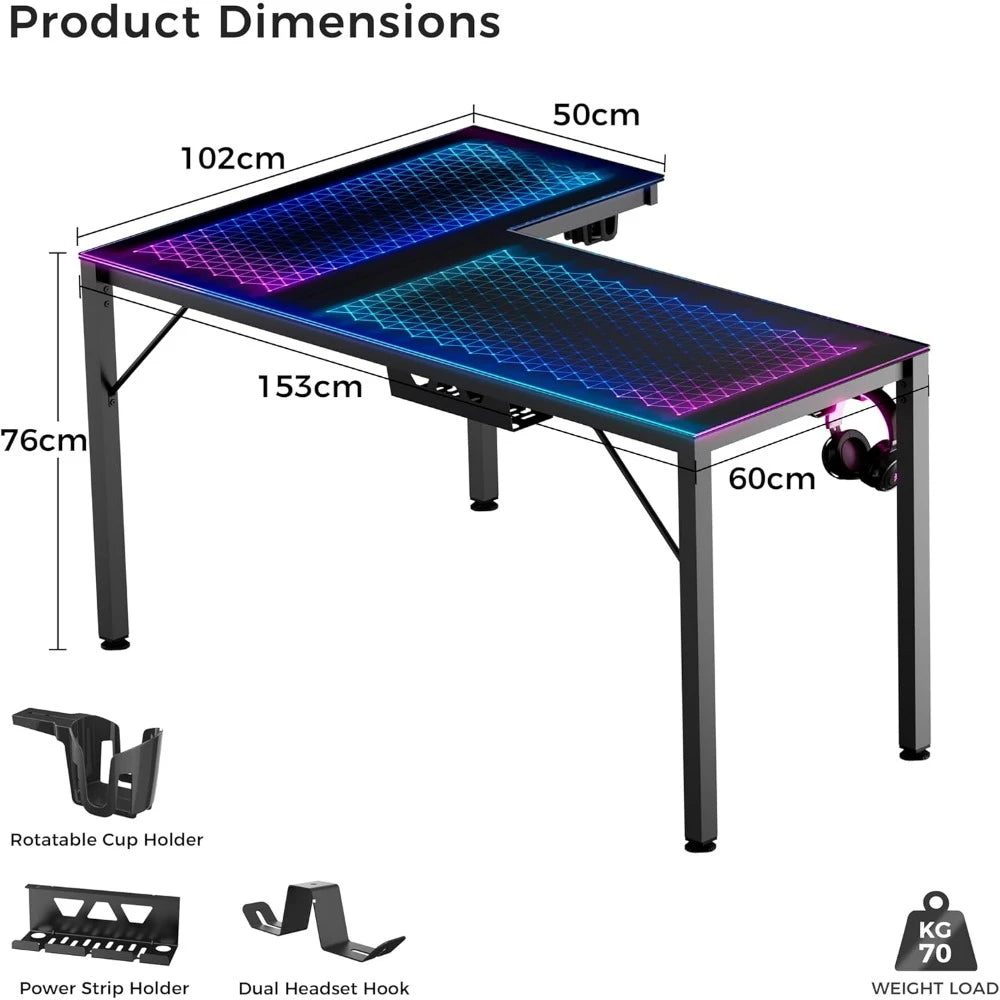 RGB LED L-Shaped Gaming Desk GTG L60